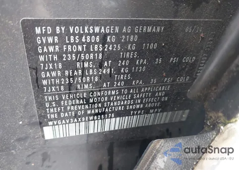 2014 Volkswagen Tiguan Se from USA, damaged, VIN WVGAV3AX9EW625175